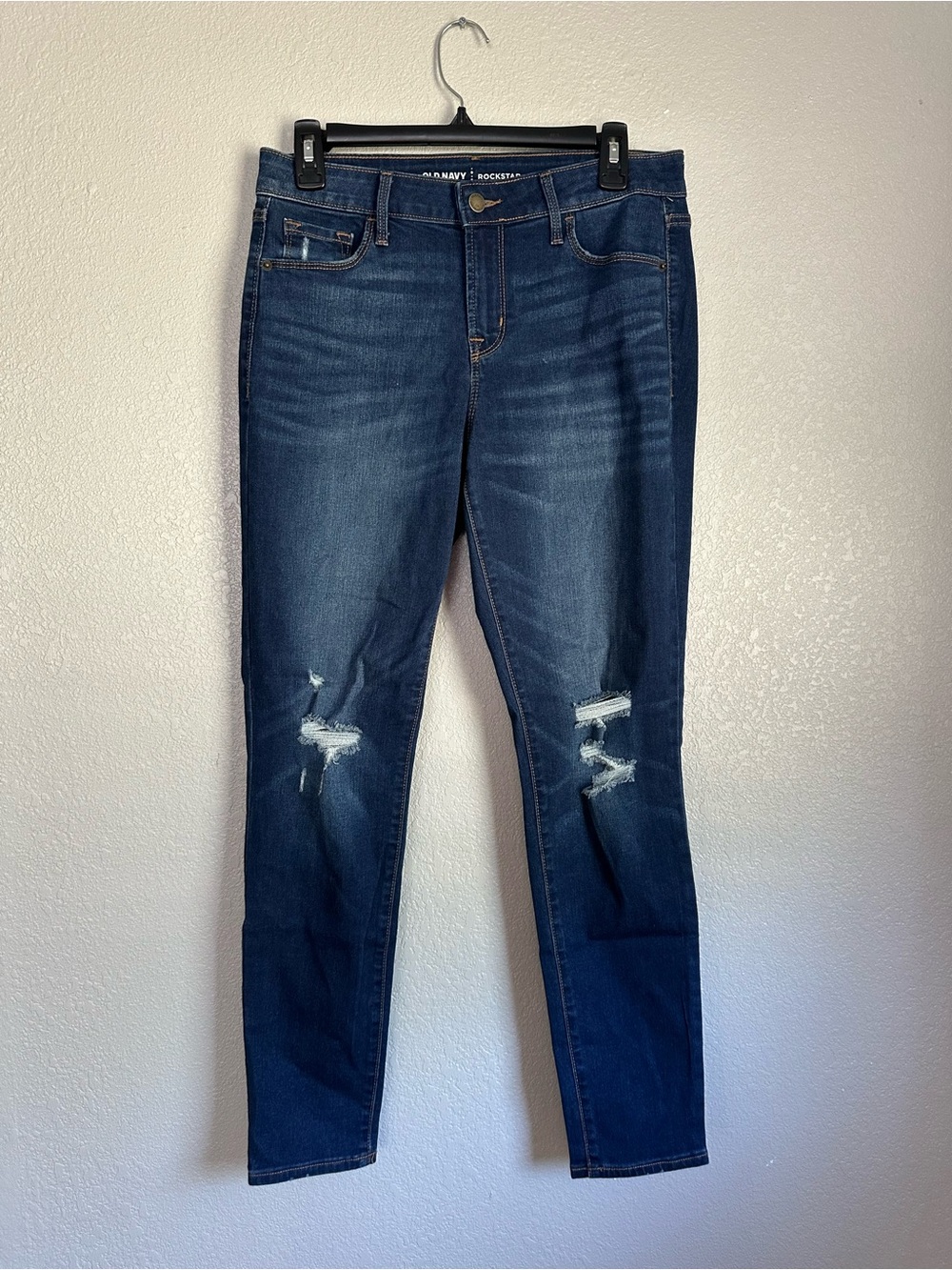 Old Navy Dark Wash Distressed Rockstar Mid-Rise Denim Jeans